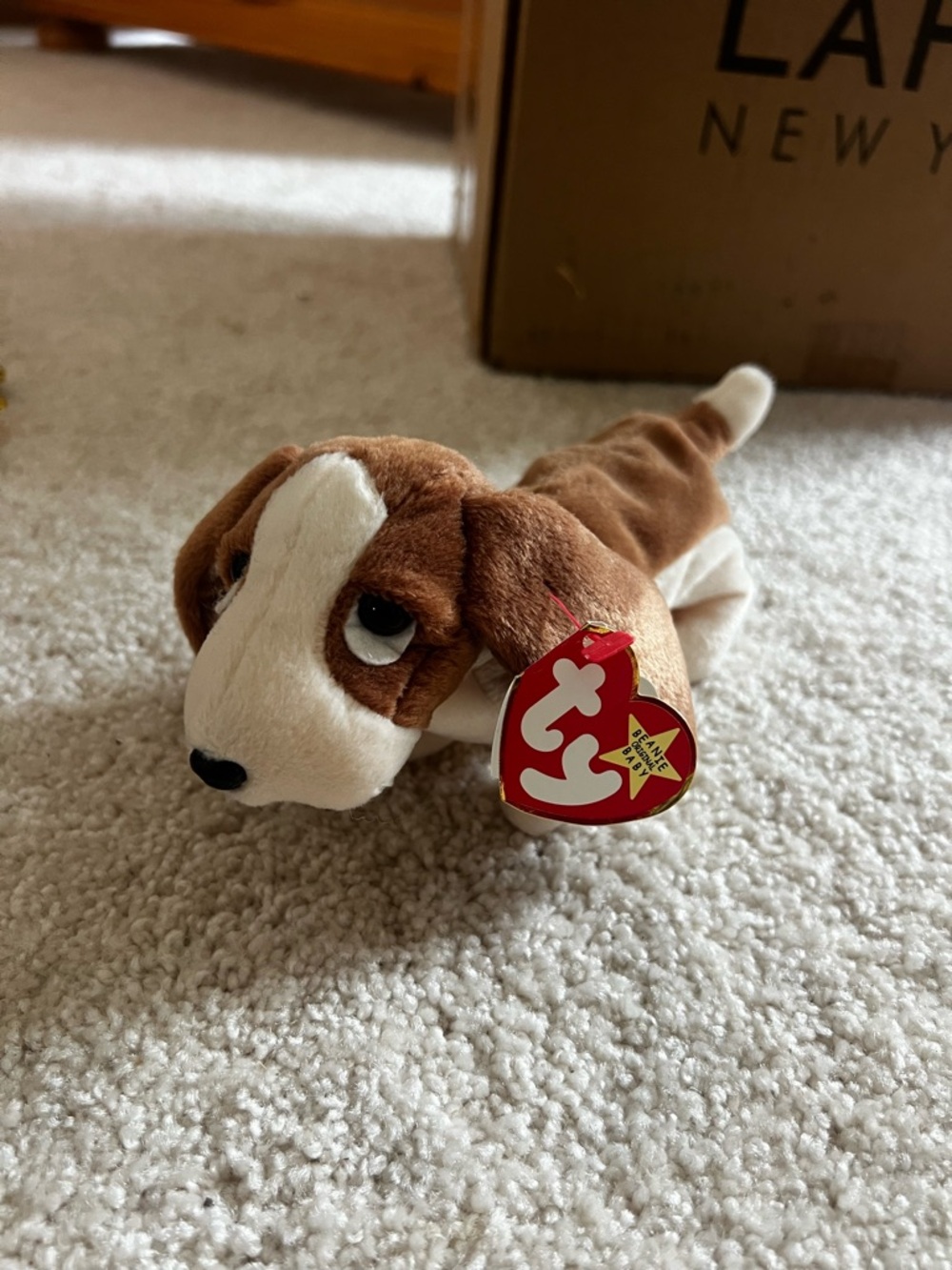 Ty Brown and White Beagle Plush Dog with Heart Tag